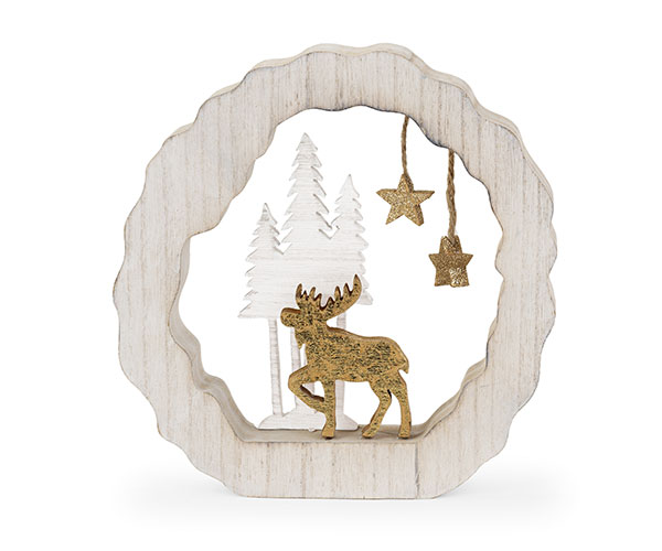 DECO CERVO ORO CON ALBERI LEGNO